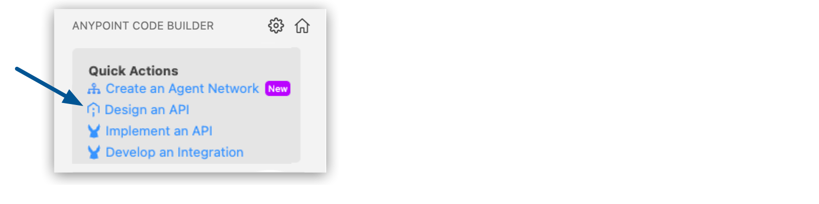 *Design an API* link highlighted in the *Quick Actions* section