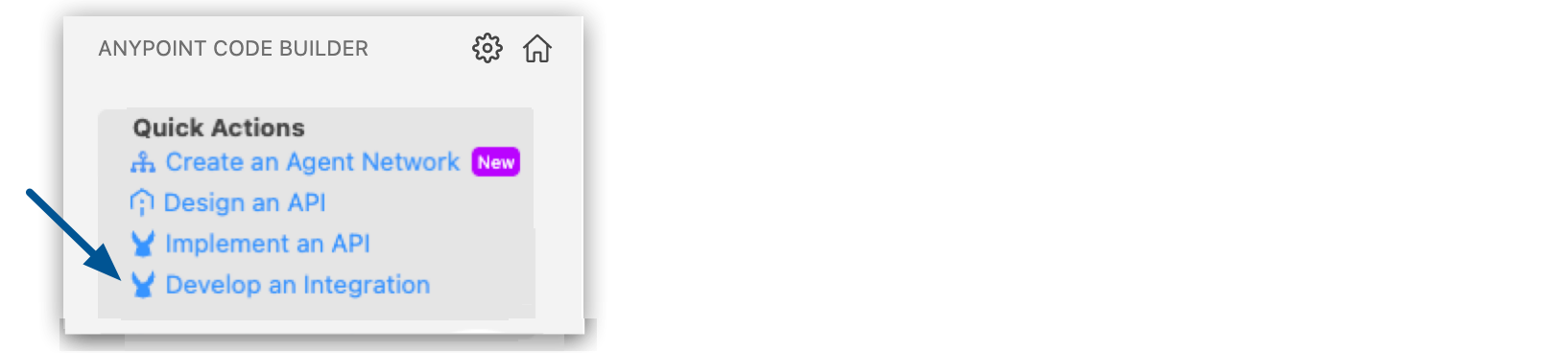 Develop an Integration link highlighted in the Getting started section