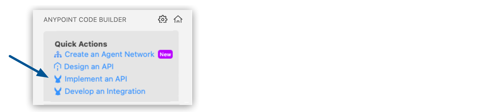 *Implement an API* link highlighted in the *Getting Started* section