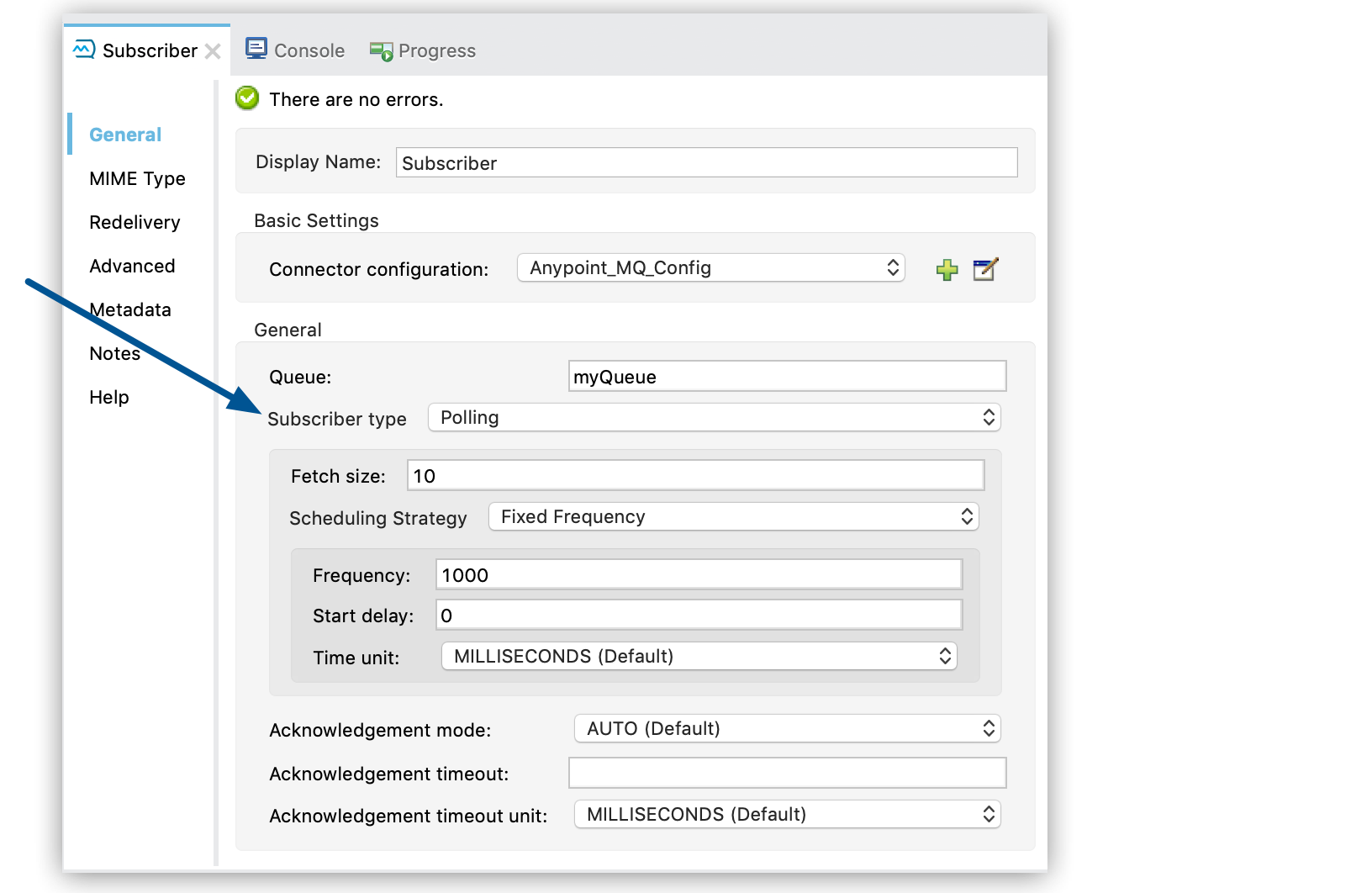 Subscriber configuration window showing Subscriber Type set to Polling