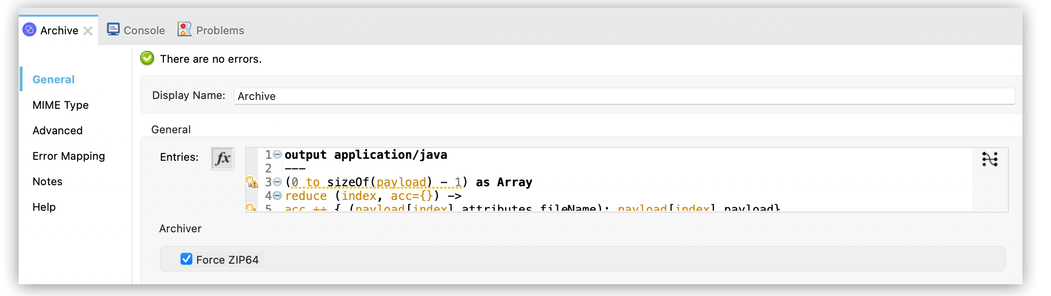 Force ZIP64 field selected