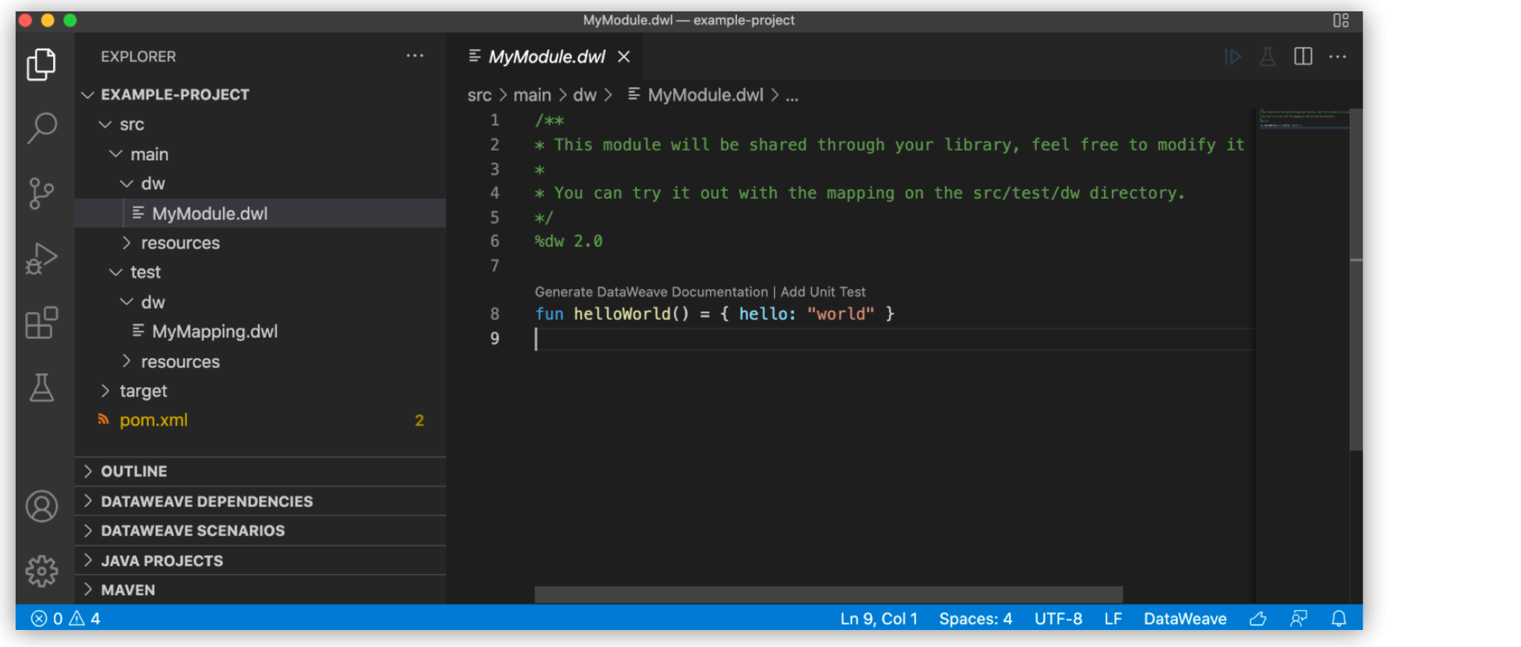 DataWeave project example window