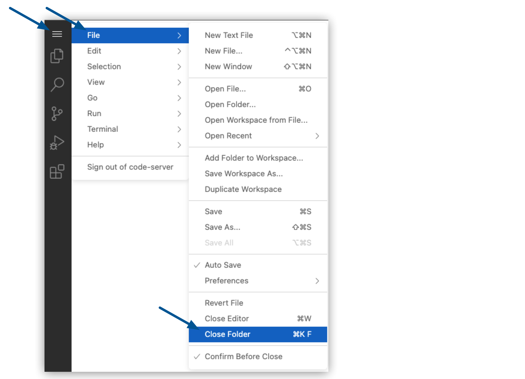 [File (ファイル)] メニューからのフォルダーの選択