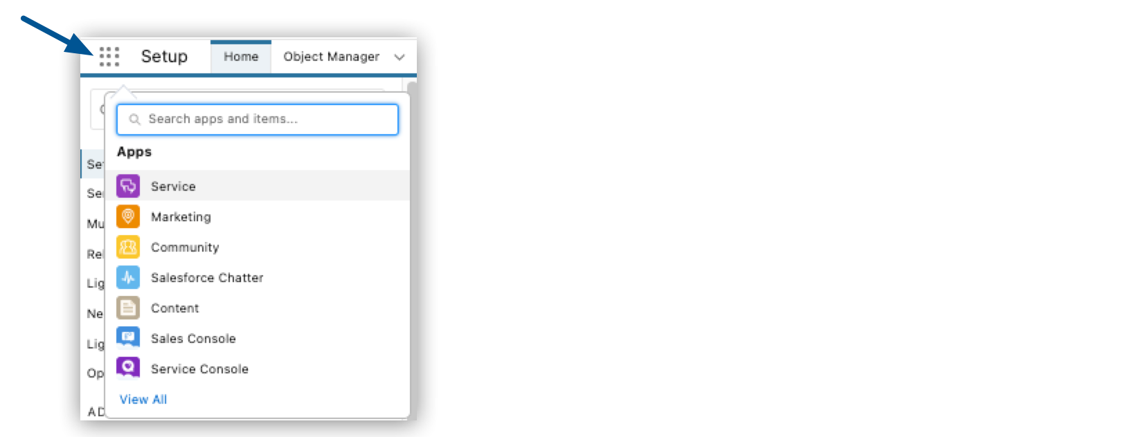 [アプリケーションランチャー] ボタンアイコンが強調表示されている [設定] メニュー