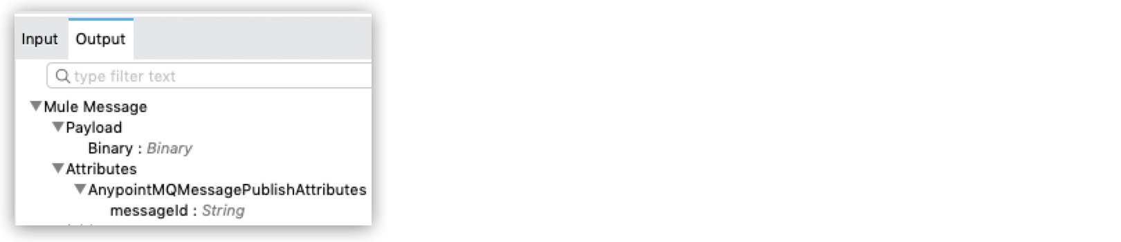 ペイロードとメッセージ属性を含む Mule メッセージ出力