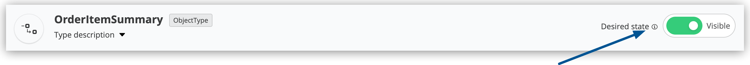 order item summary の表示の [Desired state (望ましい状態)] を [Visible (表示)] に設定