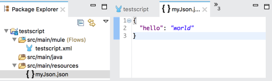 Anypoint Studio のサンプルコンテンツが表示されている [Package Explorer] タブ