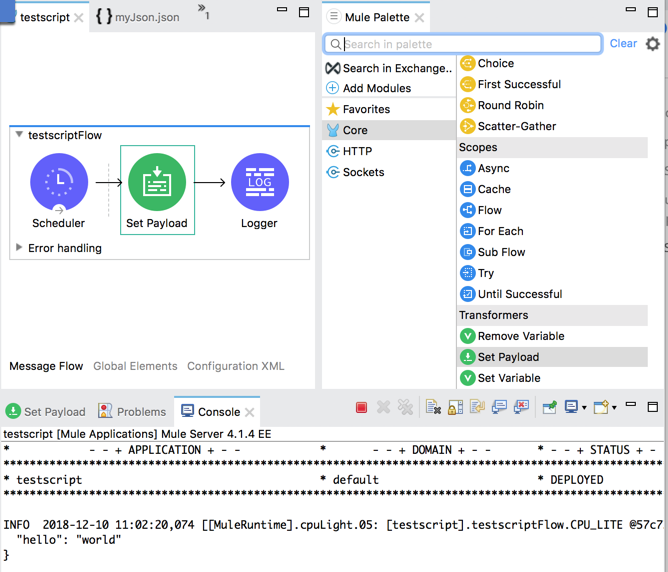Anypoint Studio で「helloWorld」を出力するフロー