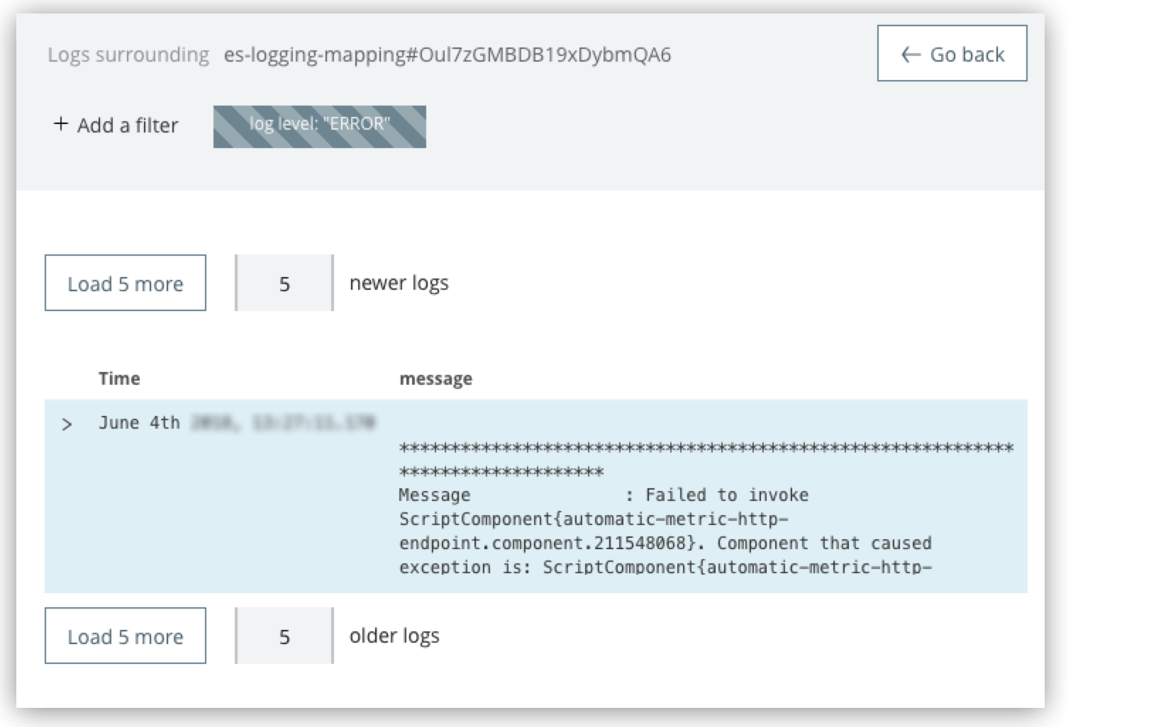 前後のログのビューの例