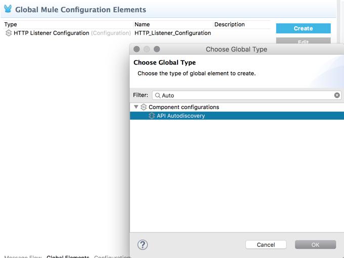 [API Autodiscovery] が選択済みになっている [Choose Global Type (グローバル種別を選択)] ウィンドウ