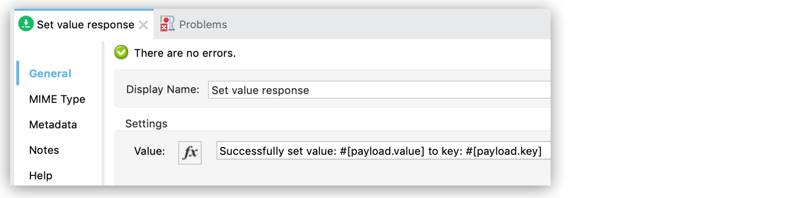 [General (一般)] タブでの Set Payload のプロパティウィンドウ