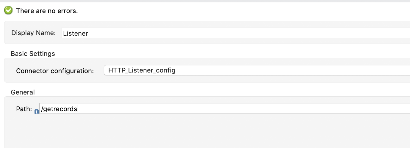 パスが getrecords に設定されている HTTP リスナーの一般設定