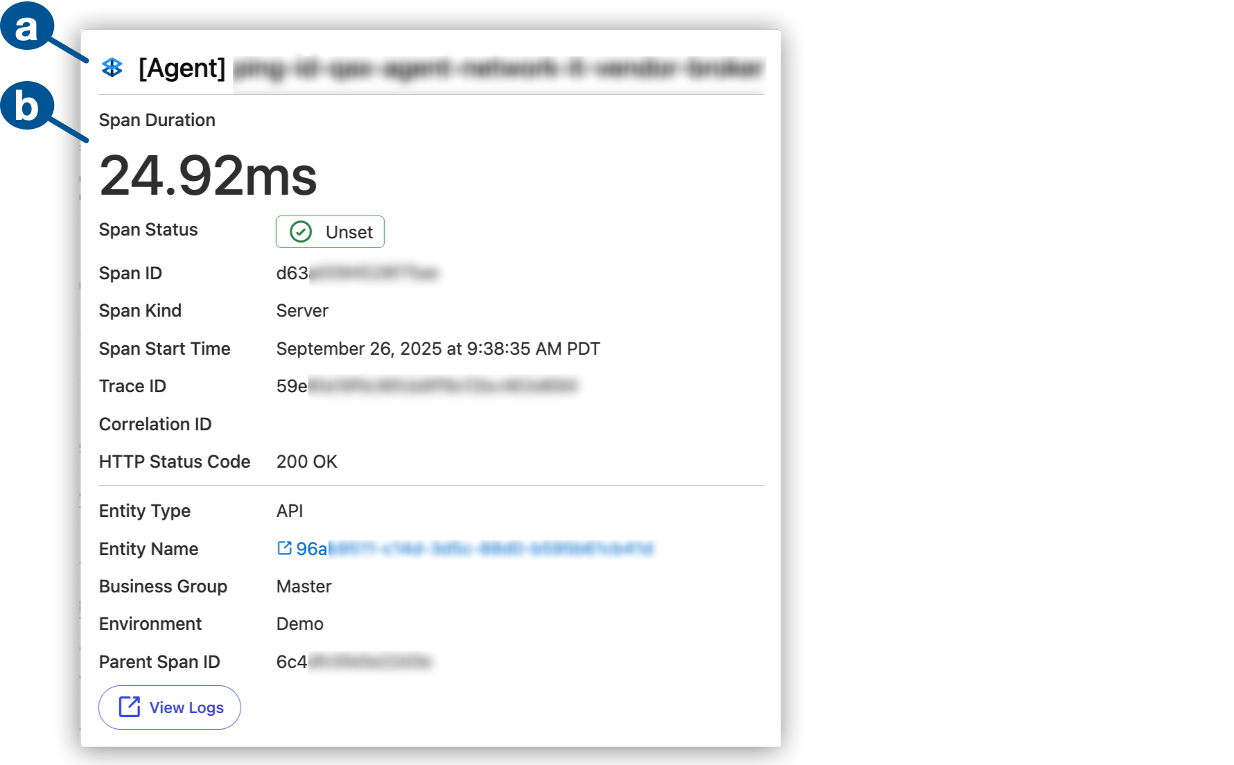 Details of a span in the Traces Details page
