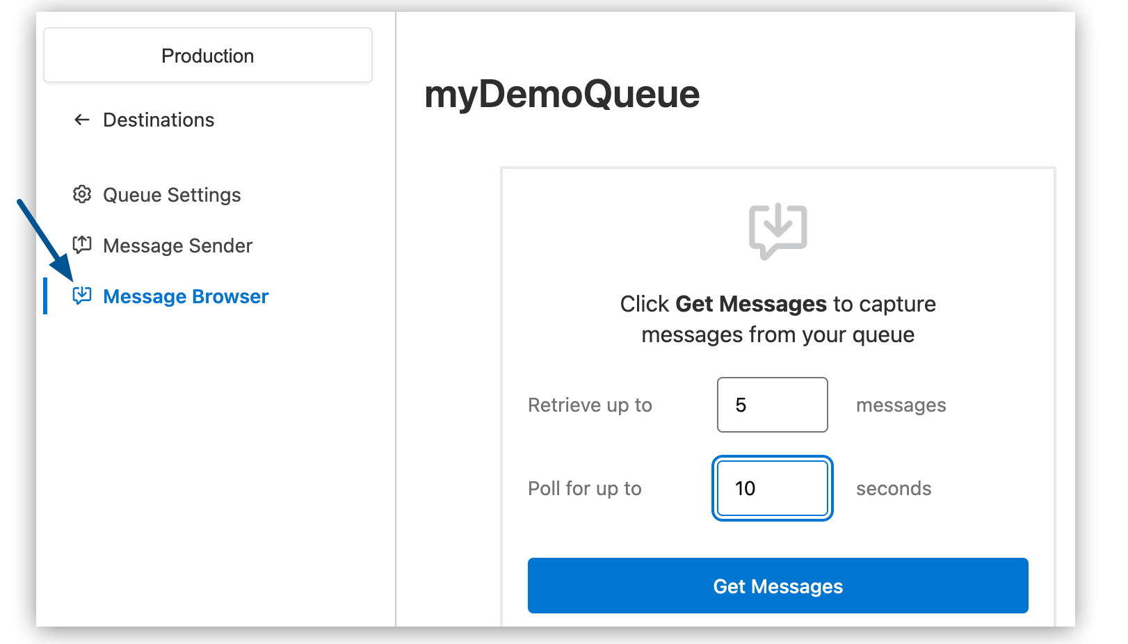 Message Browser page and option in the navigation menu