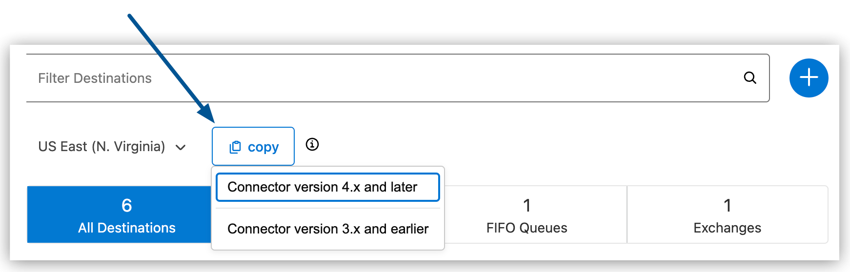 Copy button in the Destinations page