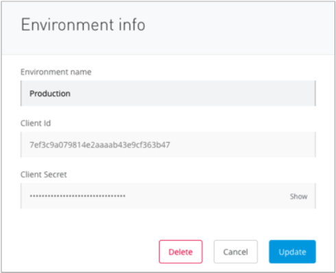 The credentials for the environment in Mule 4