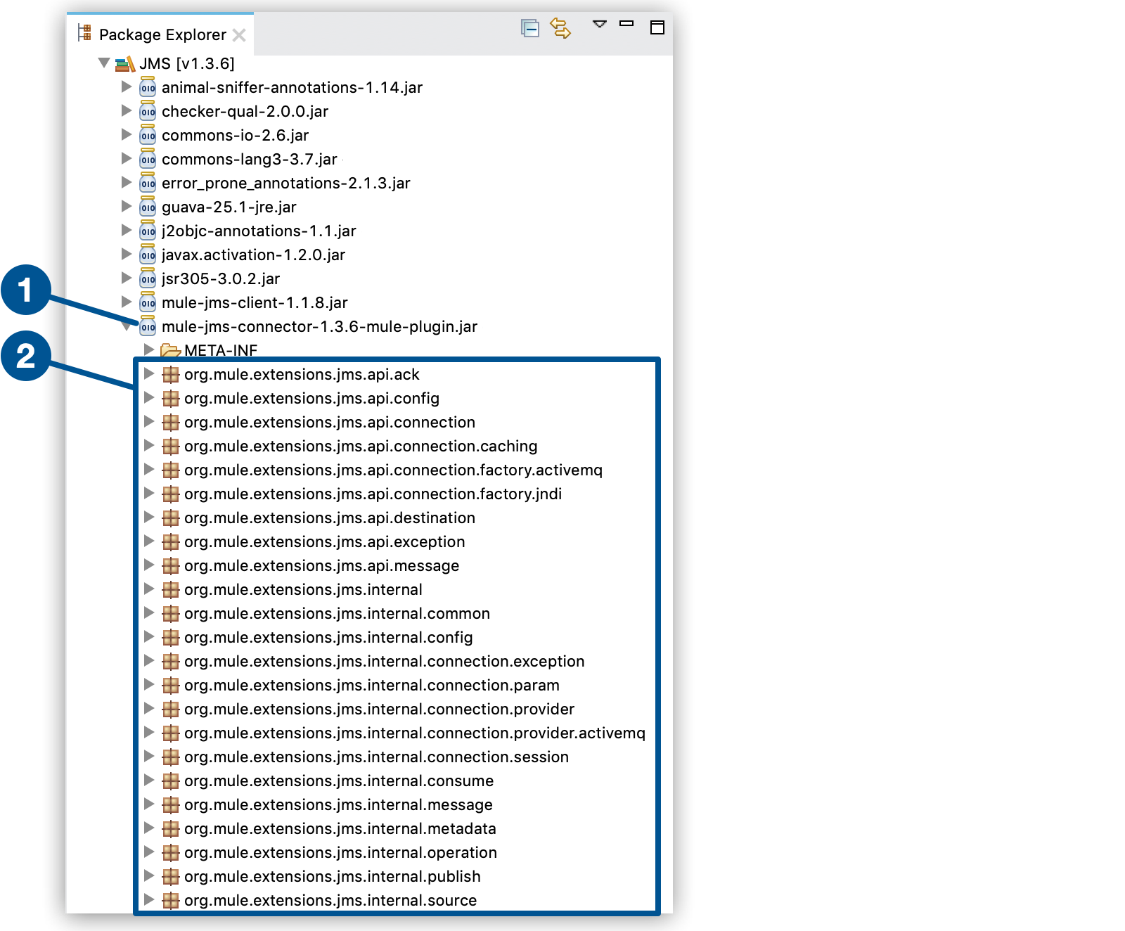 A package Explorer view listing various Java packages and libraries in a development environment