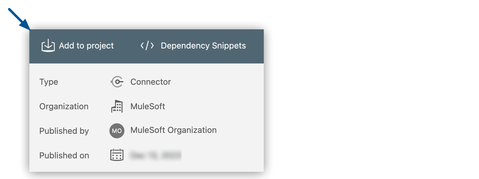 Exchange window showing the Add to project icon