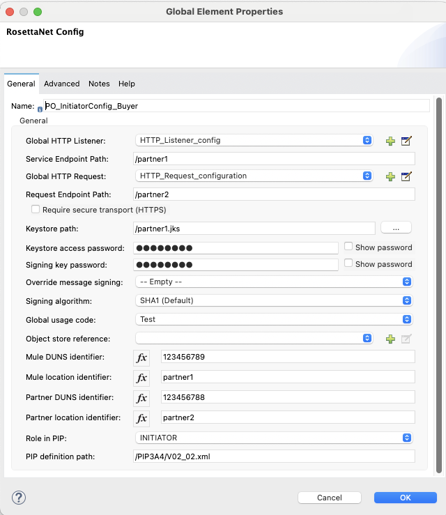 General tab properties