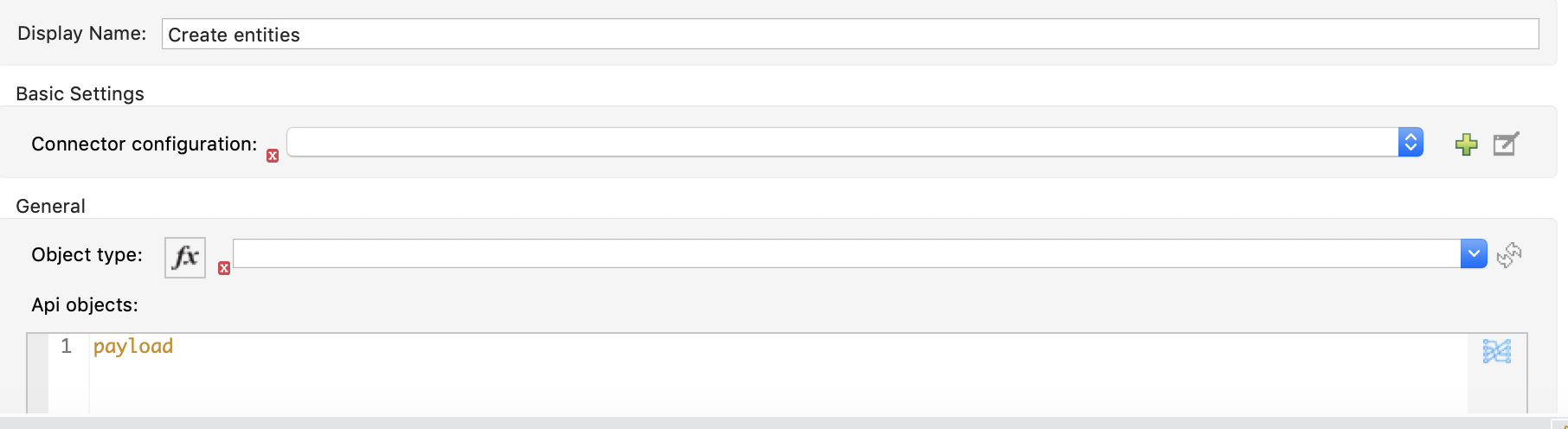 Create entities properties window