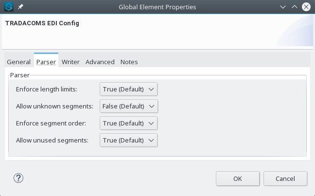 Parser tab properties